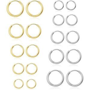 10 Pairs Silver Hoop Earrings Set for Men Surgical Steel Hoop Earrings